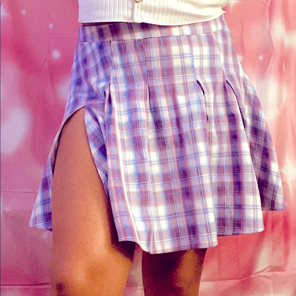 Plaid print pleated skirt